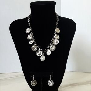 NEW BY THE SEA SHORE SILVER TONE SHELLS & CRYSTAL NECKLACE  EARRINGS SET 17"